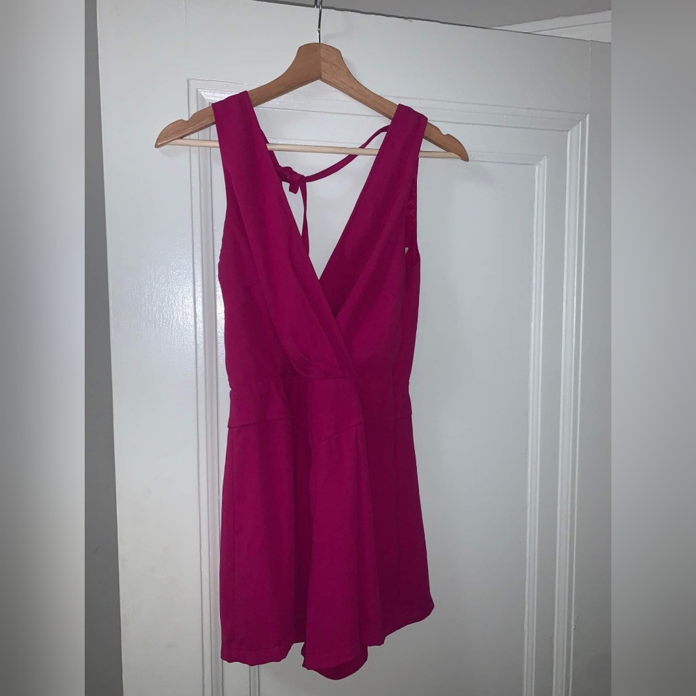 Forever 21 Exclusive hot pink, deep V neck romper Size Small